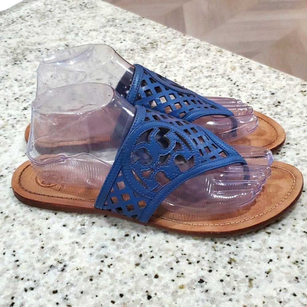 Tory Burch Blue and Tan Sandals